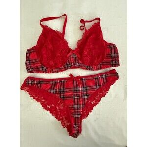 Sexy Red and Black Plaid & Lace Set Ladies Underwear Sets Lingerie Nightwear NEW